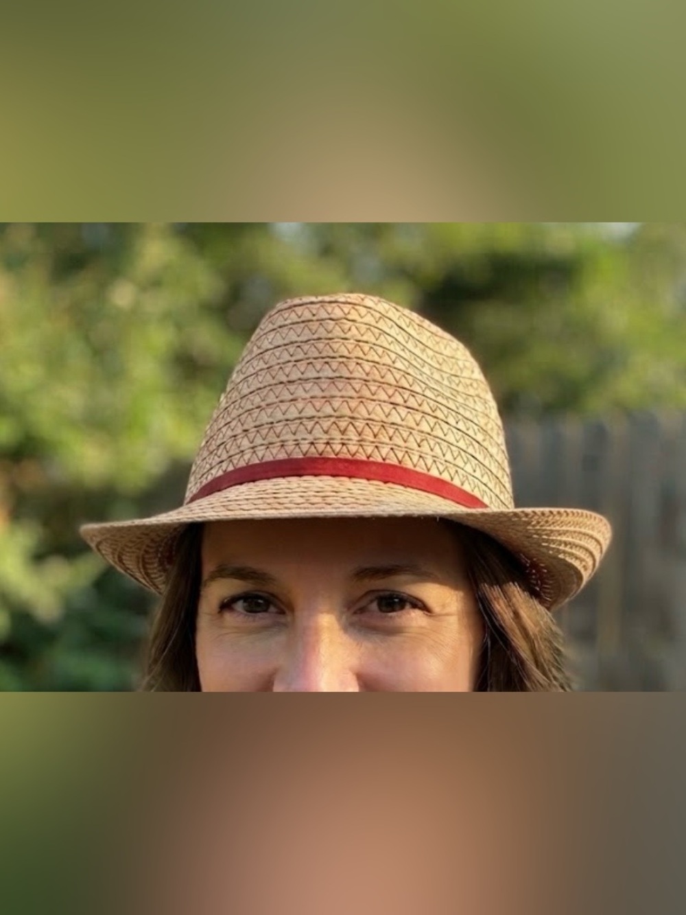 ANN TAYLOR paper straw trilby fedora pinched front red stitching size OSFA